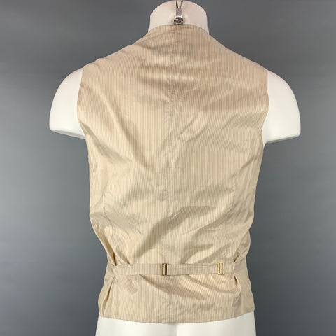 SALVATORE FERRAGAMO Size 42 Khaki Linen / Wool Buttoned Vest