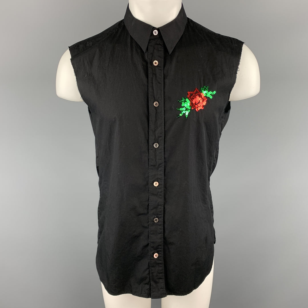 NUMBER (N)INE Taille M Chemise sans manches boutonnée en coton embellissement noir