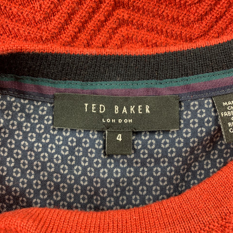 TED BAKER Size L Brick Ribbed Wool / Polyester Raglan Pullover