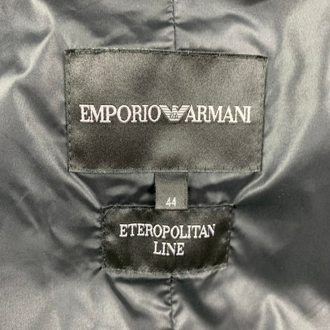 EMPORIO ARMANI Size 44 Black Textured Cotton Polyurethane Coat