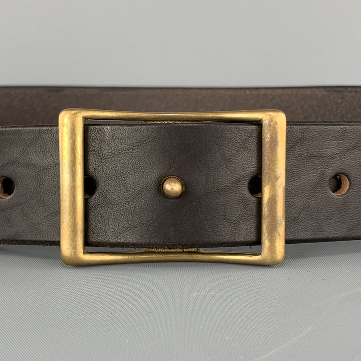 KIKA NY Size 32 Dark Brown Leather Brass Button Stud Buckle CONWAY Belt