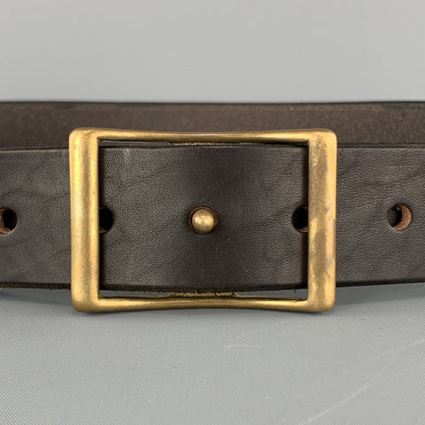 KIKA NY 32 Dark Brown Leather Brass Button Stud Buckle CONWAY Belt