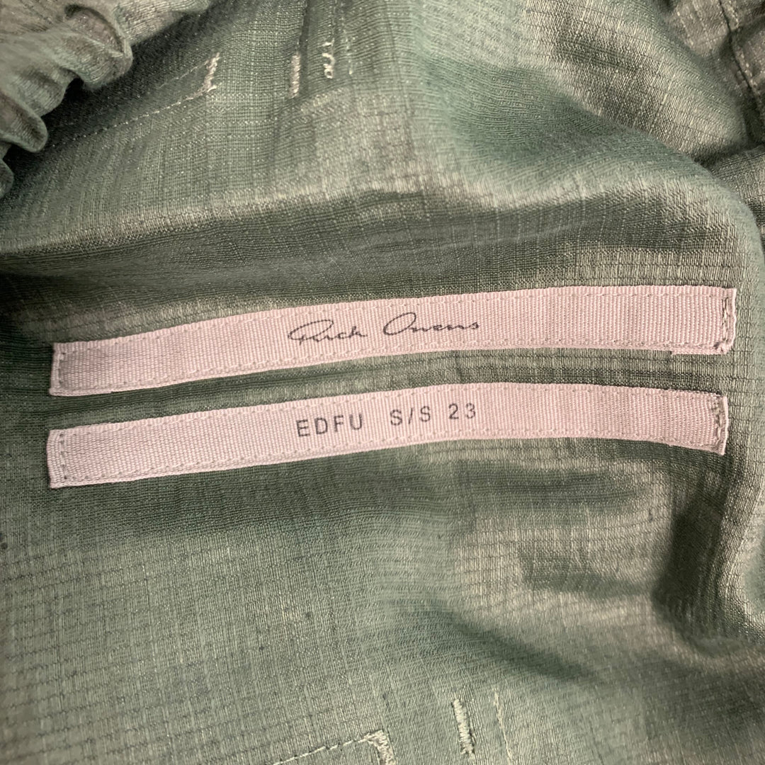 RICK OWENS SS23 Size 34 Green Linen Nylon Drop-Crotch Casual Pants