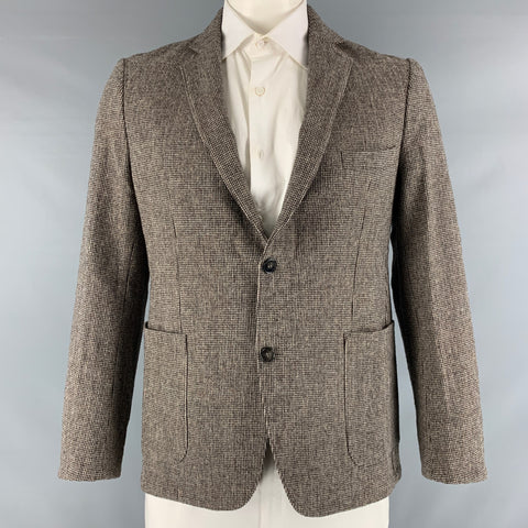 OFFICINE GENERALE Size 42 Brown Oatmeal Houndstooth Wool Blend Sport Coat