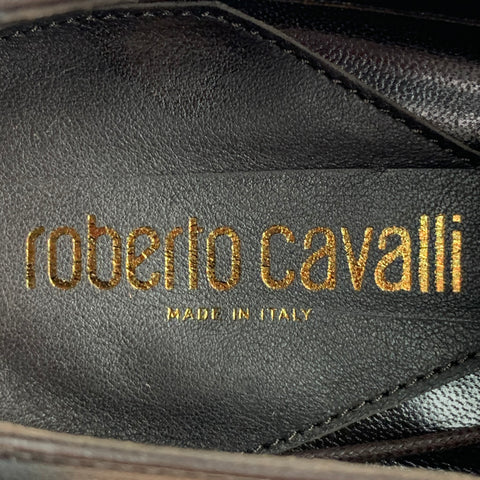 ROBERTO CAVALLI Size 10 Brown Leather Square Toe Lace Up Shoes