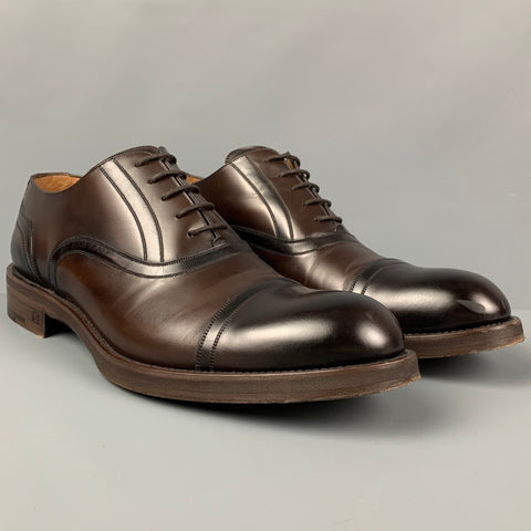 LOUIS VUITTON Size 11 Brown Antique Leather Cap Toe Lace Up Shoes