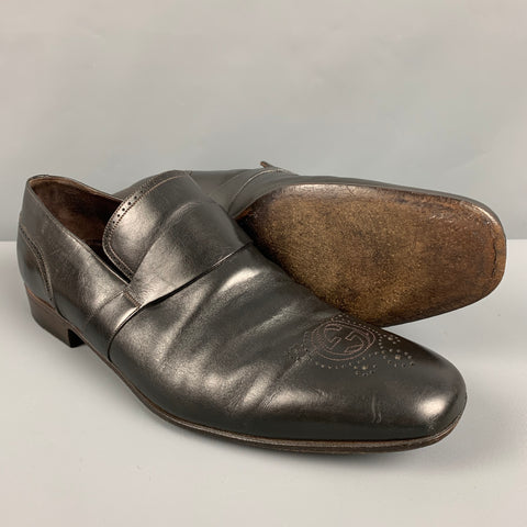 GUCCI Size 13.5 Black Perforated Leather Loafers