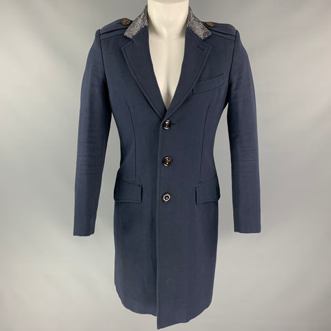 BURBERRY PRORSUM Spring 2007 Size 38 Navy Cotton / Wool Crystal Embellished Peacoat Coat
