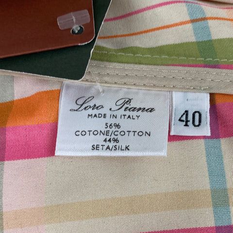 LORO PIANA Size 4  Multi-color Plaid Cotton / Silk Detachable Hood Jacket