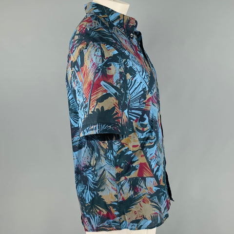 PS by PAUL SMITH Size XL Blue Multi-Color Print Cotton Short Sleeve Shirt