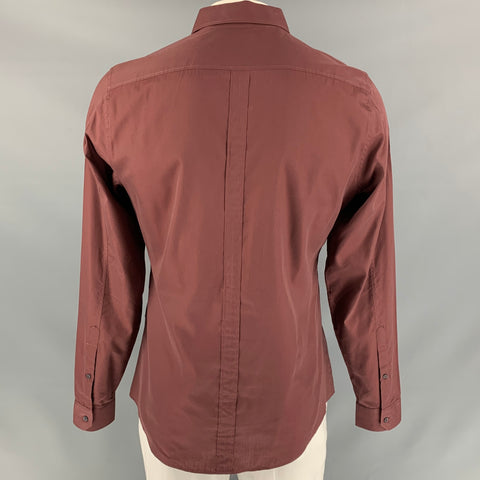GUCCI Size L Brown Cotton / Silk Slim Fit Long Sleeve Shirt