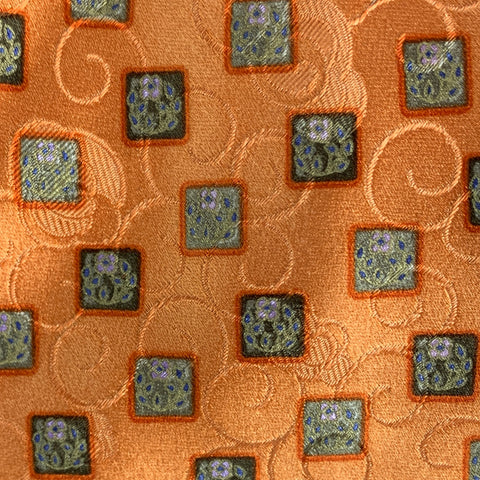 ERMENEGILDO ZEGNA Orange Green Squares Silk Tie