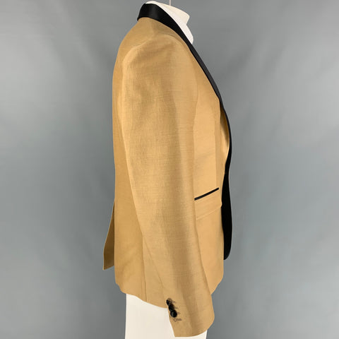 DSQUARED2 Size 46 Tan Black Wool Silk Shawl Collar Sport Coat