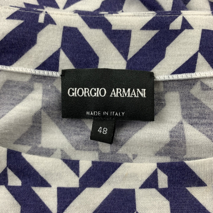 GIORGIO ARMANI Size 12 White & Blue Checkered Cashmere Blend Casual Top