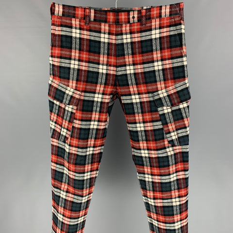 RAG &amp; BONE Taille 34 Pantalon décontracté en coton à carreaux rouge et noir avec braguette zippée