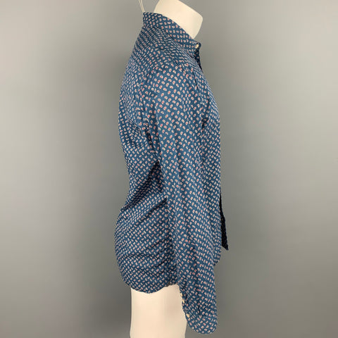 PAUL SMITH JEANS Tailored Fit Size M Blue Paisley Cotton Button Up Long Sleeve Shirt