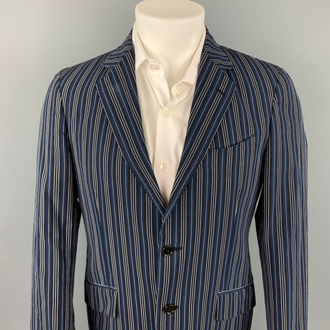 ETRO Size 38 Navy & Black Stripe Acetate Blend Notch Lapel Sport Coat