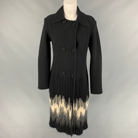 M MISSONI Size 8 Black & Beige Wool Blend Ombre Double Breasted Coat