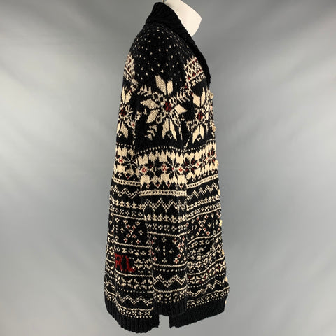 RALPH LAUREN Size L Black Cream Wool Silk Snowflake Cardigan