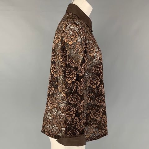 ANNE FONTAINE Camisa con botones de encaje marrón y dorado talla L