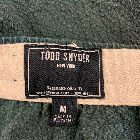 TODD SNYDER Size M Dark Green Textured Cotton Shorts