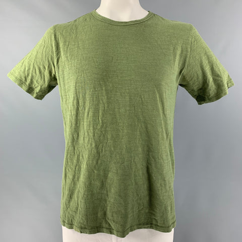 RAG & BONE Size L Olive Textured Cotton Crew-Neck T-shirt