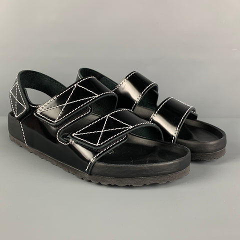 PROENZA SCHOULER x BIRKENSTOCK Size 9 Black White Contrast Stitch Leather Belted Sandals