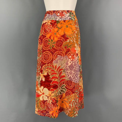KENZO Size 0 Orange Multi-Color Silk Viscose Long Skirt