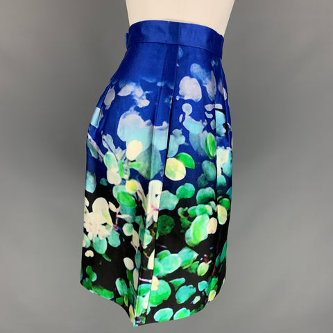 OSCAR DE LA RENTA 2012 Size 4 Multi-Color Silk / Cotton Abstract Skirt