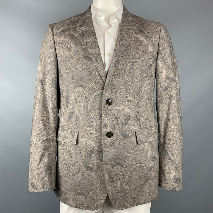 ETRO Size 44 Tan & Grey Paisley Cotton Notch Lapel Sport Coat