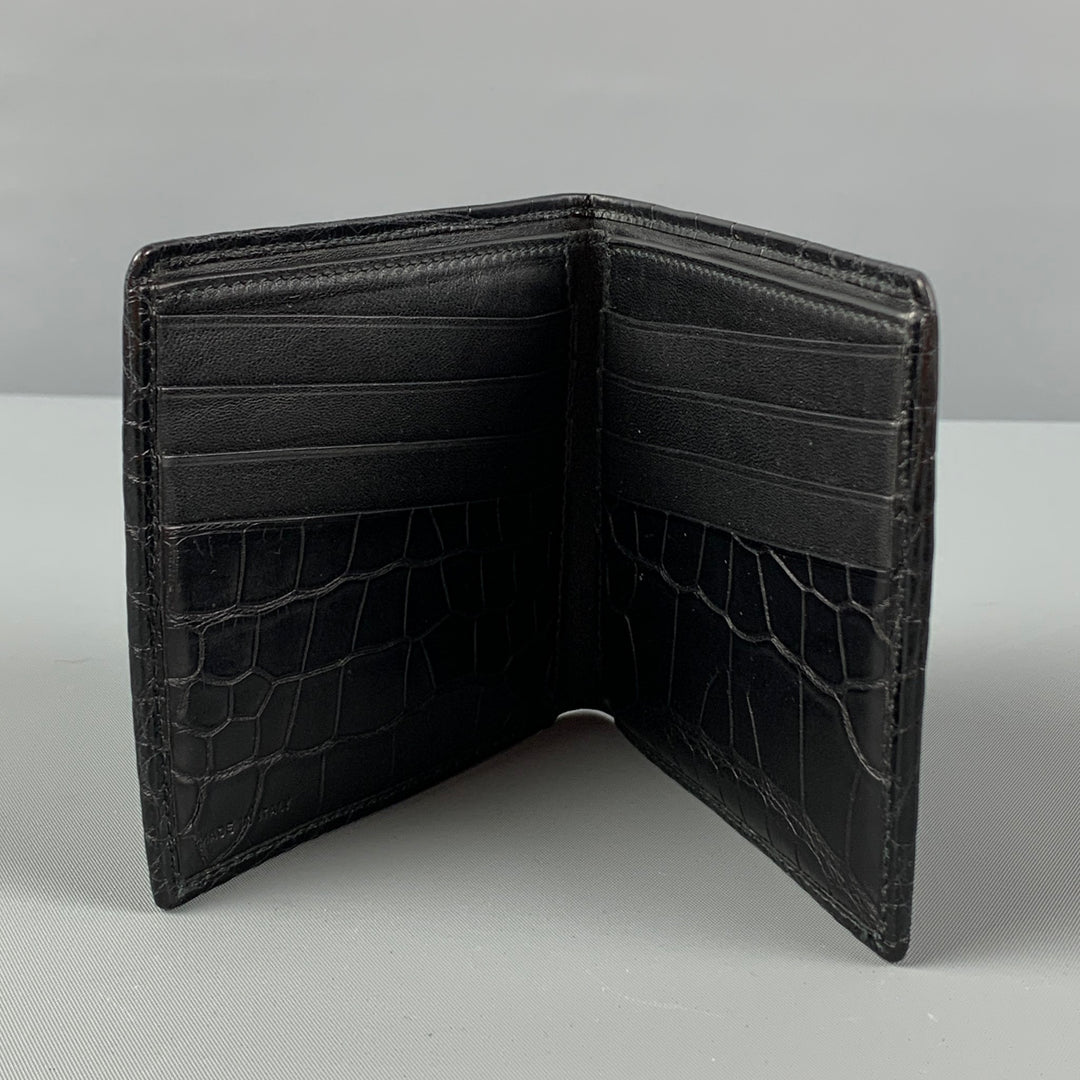 SMYTHSON OF BOND ST. Black Embossed Leather Wallet