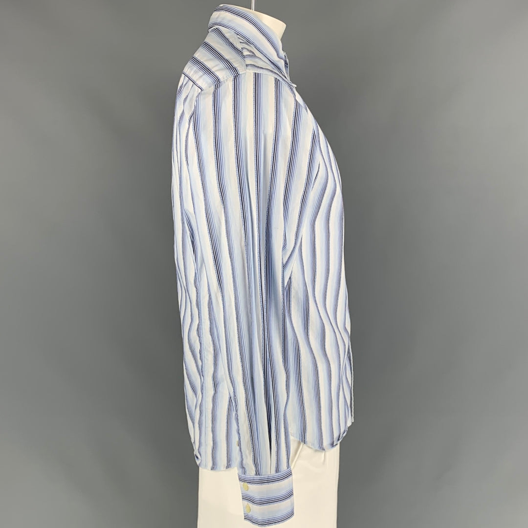 PAUL SMITH Size L Blue Striped Trim Cotton Button Down Long Sleeve Shirt