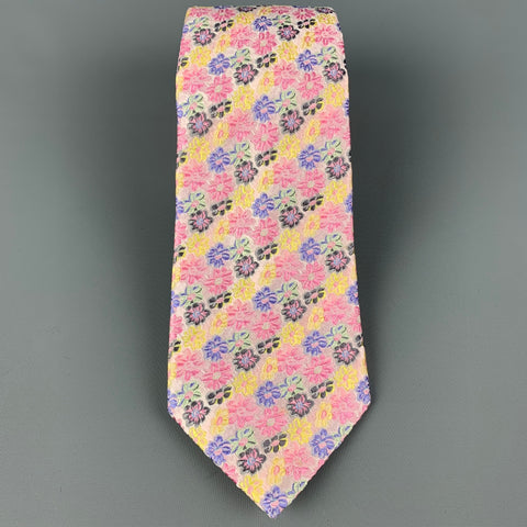 DUCHAMP Pink Multi-Color Floral Silk Tie