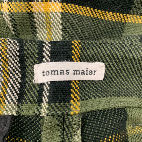 TOMAS MAIER Size 31 Olive Black Plaid Cotton Button Fly Shorts