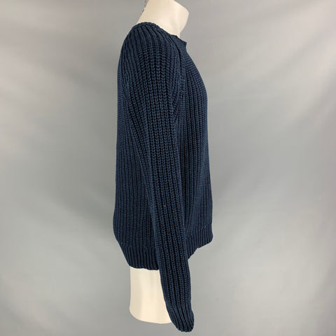 OUR LEGACY Size M Navy Knitted Cotton Crew-Neck Sweater