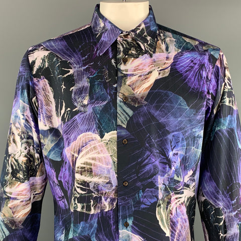 ETRO Taille L Imprimer Chemise à manches longues boutonnée en coton noir et violet