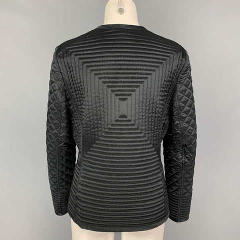 ETRO Talla 8 Chaqueta sin cuello acolchada de seda negra Blazer