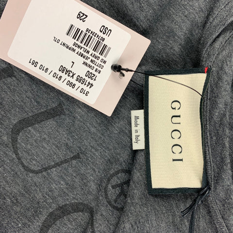 GUCCI Size L Dark Gray Black Logo Cotton Short Sleeve T-shirt