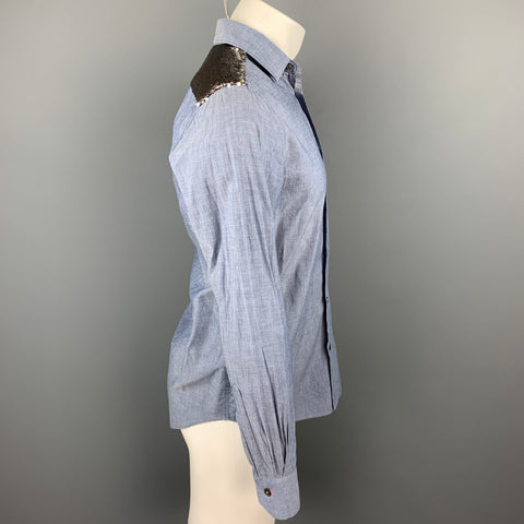 PAUL SMITH Size S Blue Sequined Cotton Button Up Long Sleeve Shirt