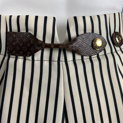 LOUIS VUITTON Taille 2 Pantalon habillé taille haute à rayures en polyester noir crème