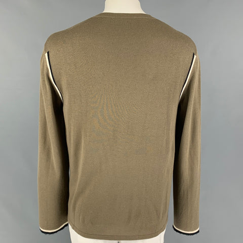 JIL SANDER Size XL Taupe Black Striped Trim Crew-Neck Pullover