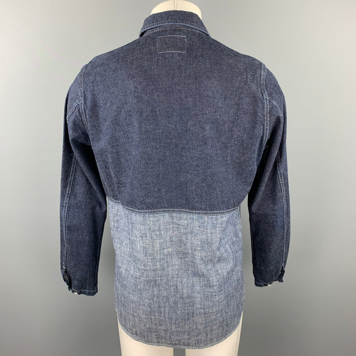 NIGEL CABOURN Size S Indigo Mixed Fabrics Denim Shirt Jacket Long Sleeve Shirt