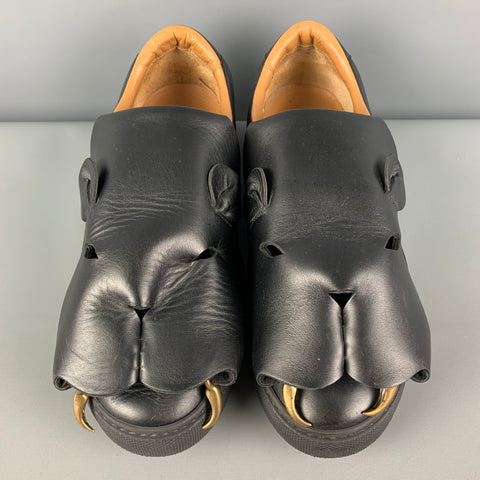 VIVIENNE WESTWOOD Size 10 Black Cut Outs Leather Slip On Sneakers