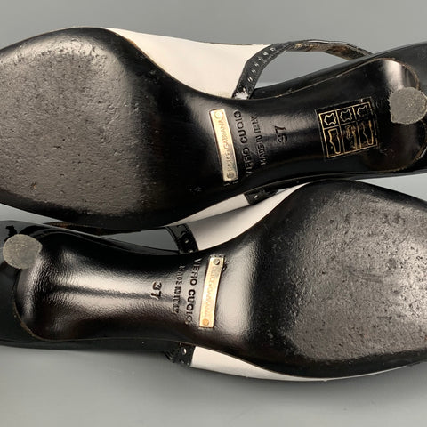 DOLCE & GABBANA Size 7 White Black Leather Color Block Slingback Pumps