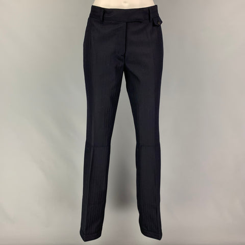 PRADA Size 4 Navy Wool Herringbone Dress Pants