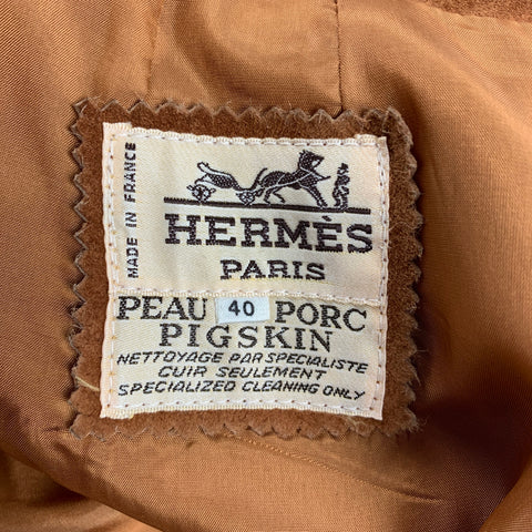 Vintage HERMES Size 8 Tan Suede Pigskin Pleated Skirt