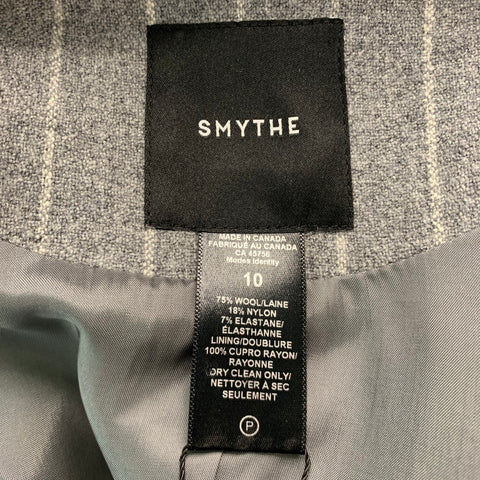 SMYTHE Size 10 Grey Cream Wool Blend chalk stripe Jacket