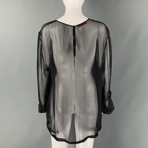 VALENTINO Size L Black Silk Sheer Crew-Neck Dress Top