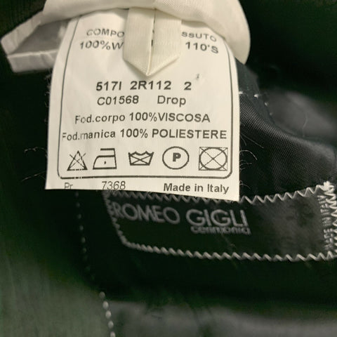 ROMEO GIGLI Size 42 Black Green Solid Wool Notch Lapel Suit