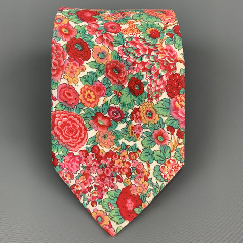 LIBERTY OF LONDON Red & Green Floral Print Cotton Tie